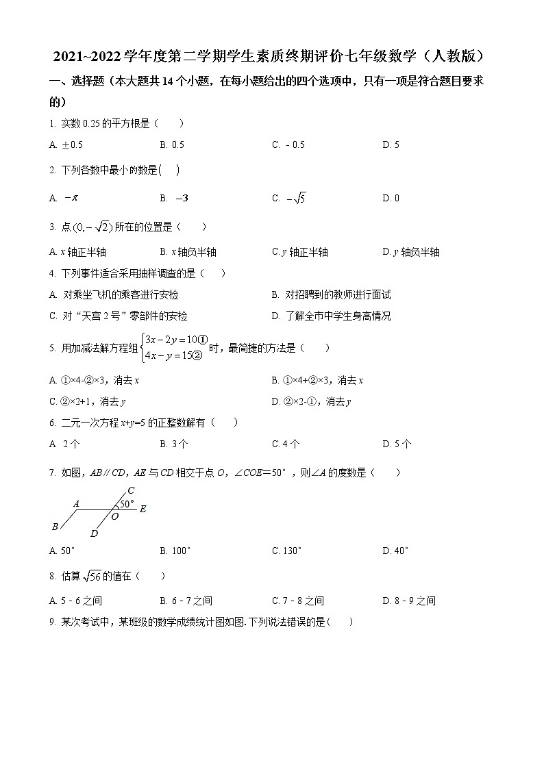 河北省唐山市路北区2021-2022学年七年级下学期期末数学试题(word版含答案)01