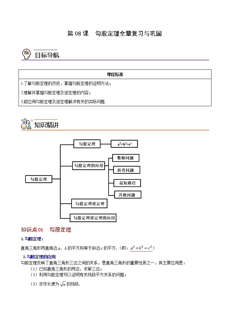 第08课 勾股定理全章复习与巩固(教师版)八年级数学下册同步精品讲义(人教版)第1页