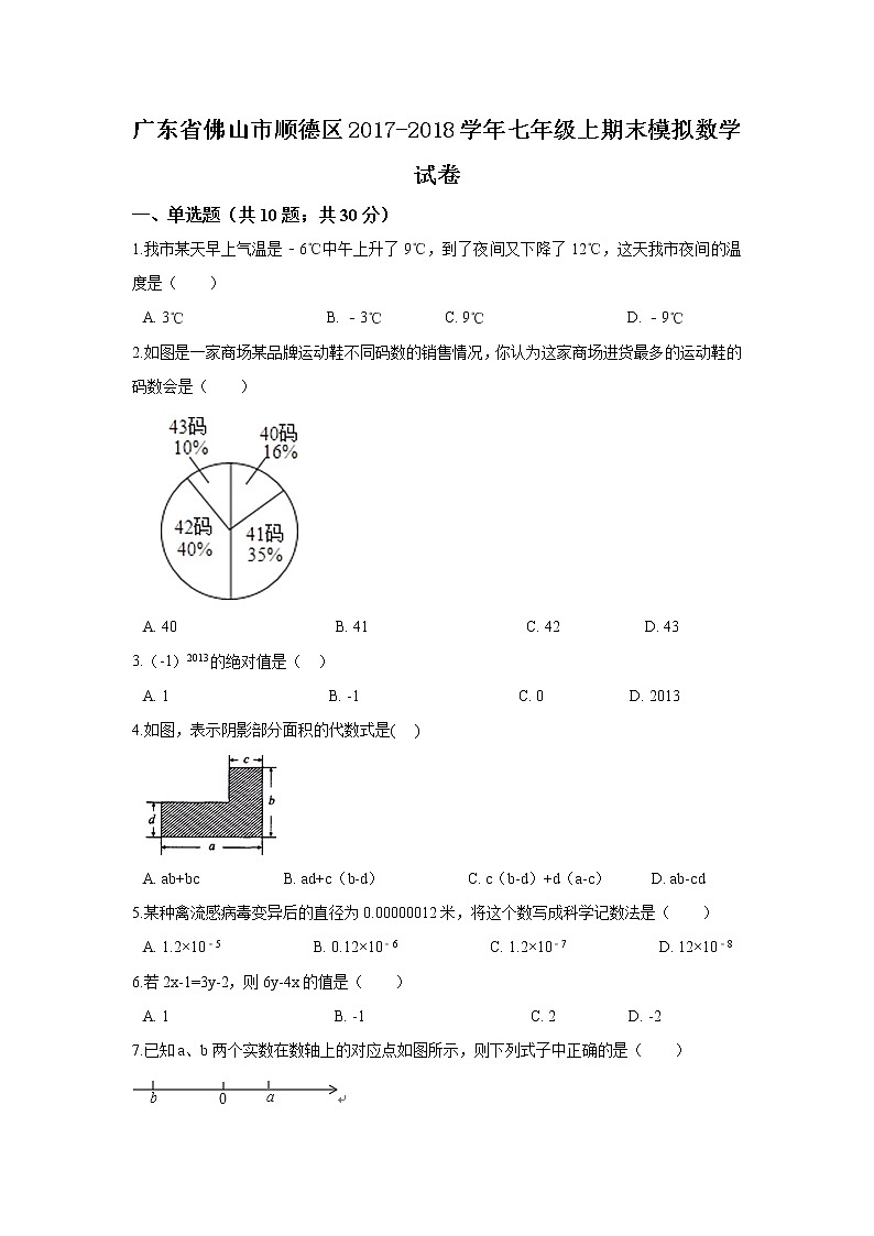 初中數(shù)字七上2017-2018學年廣東省佛山市順德區(qū)期末模擬數(shù)學試卷第1頁