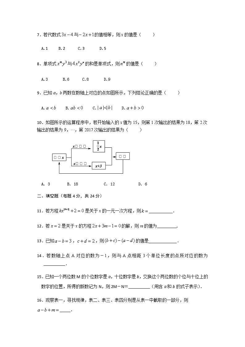 初中數(shù)字七上2017-2018學(xué)年廣東省中山市期中聯(lián)考數(shù)學(xué)試卷含答案第2頁(yè)