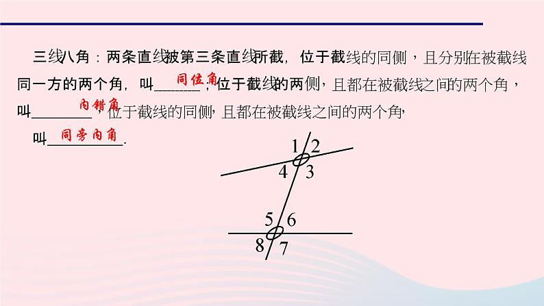 数学华东师大版七年级上册同步教学课件第5章相交线与平行线5.1相交线3同位角内错角同旁内角作业03