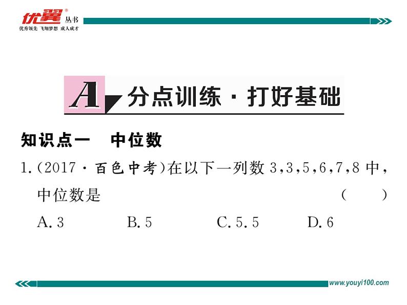 初中数学8下20.1.2 第1课时 中位数和众数习题讲评课件第2页