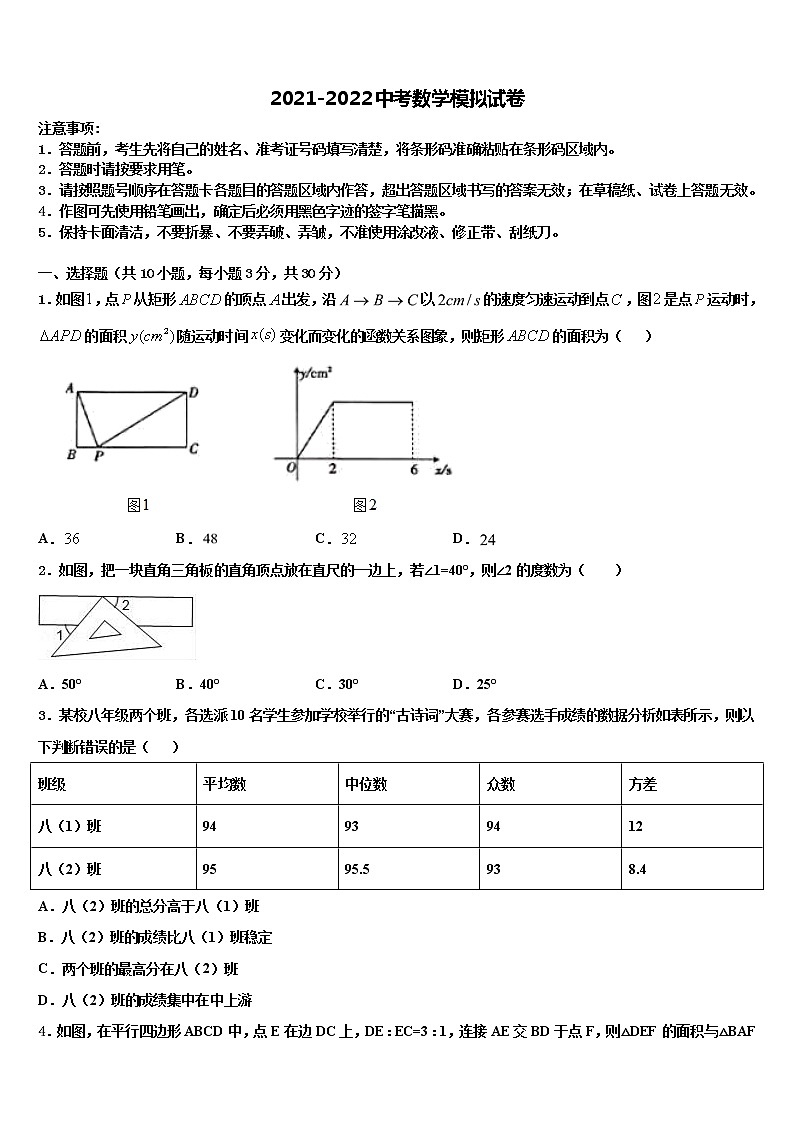 楚雄市重点中学2021-2022学年中考数学最后冲刺模拟试卷含解析第1页