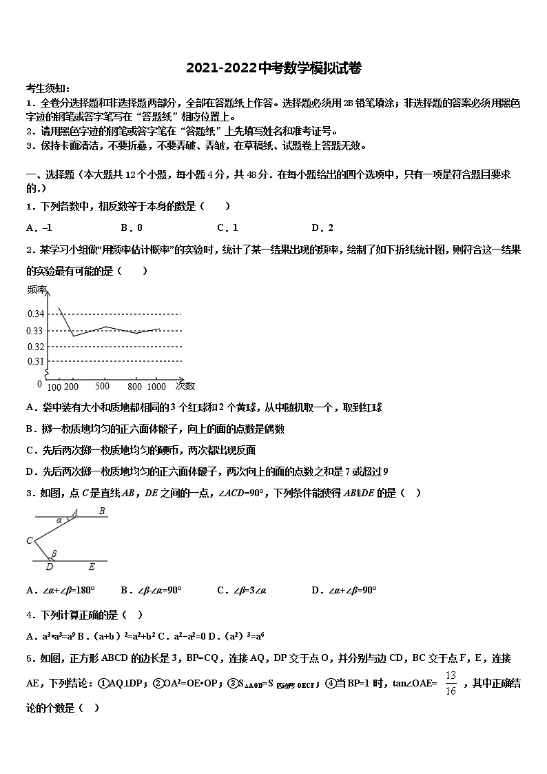 北京市密云縣名校2022年中考數(shù)學押題卷含解析第1頁