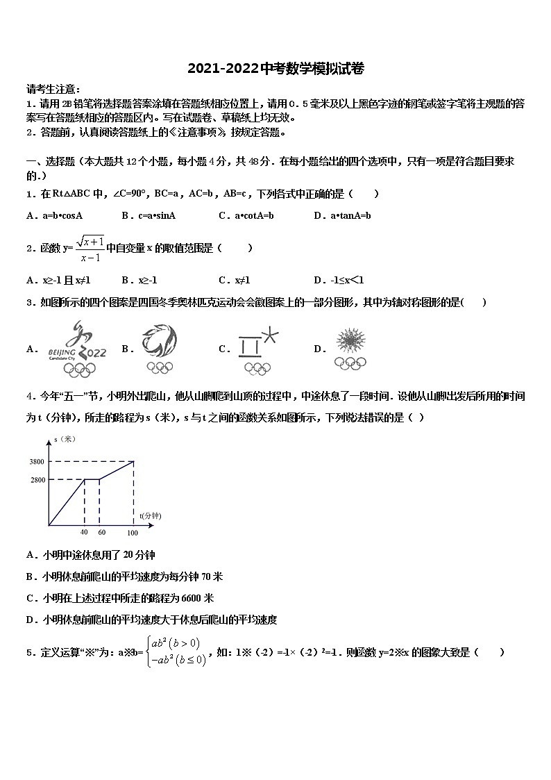 福建省各地重点中学2021-2022学年中考数学模拟预测试卷含解析第1页