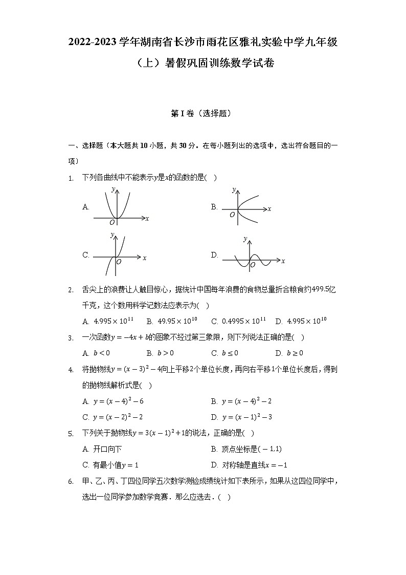 湖南省长沙市雨花区雅礼实验中学2022-2023学年九年级上学期暑假巩固训练数学试卷 (含答案)第1页