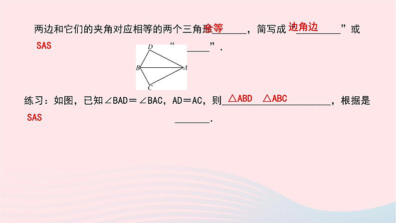 数学北师大版七年级下册同步教学课件第4章三角形3探索三角形全等的条件第3课时利用sas判定三角形全等作业03