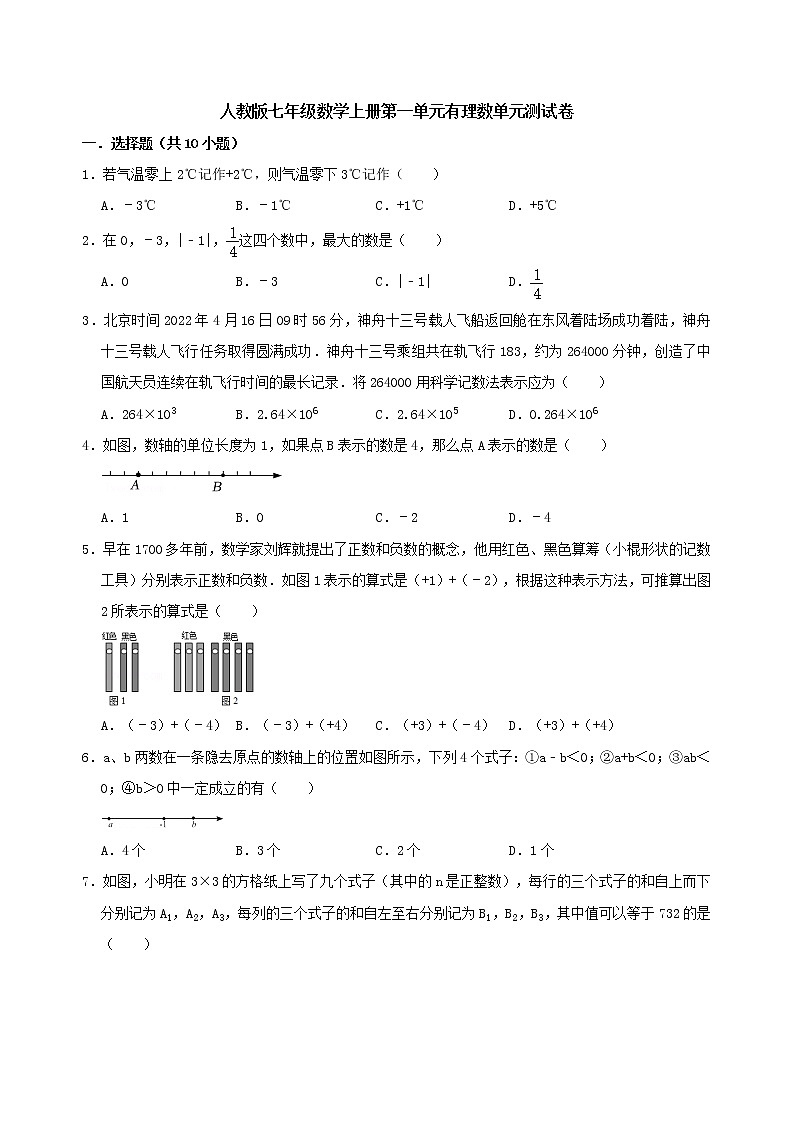 第一章  有理数 单元测试卷   2022-2023学年人教版七年级数学上册(含答案)01