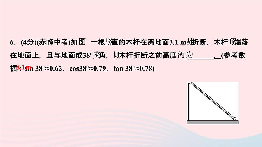 數(shù)學(xué)人教版九年級下冊同步教學(xué)課件第28章銳角三角函數(shù)28.2解直角三角形及其應(yīng)用28.2.2應(yīng)用舉例第1課時解直角三角形的簡單應(yīng)用作業(yè)第8頁