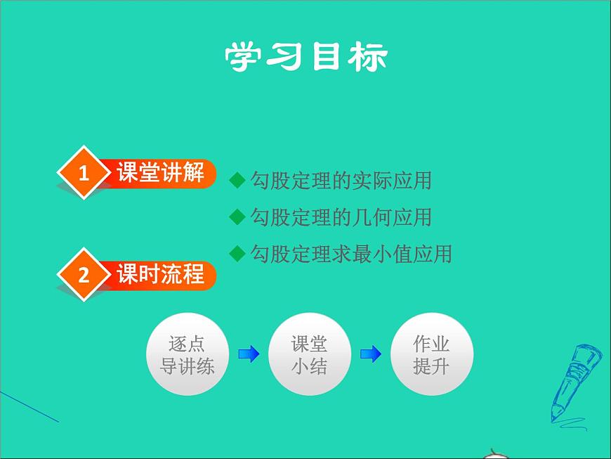 數(shù)學冀教版八年級上冊同步教學課件第17章特殊三角形17.3勾股定理2勾股定理的應(yīng)用第2頁