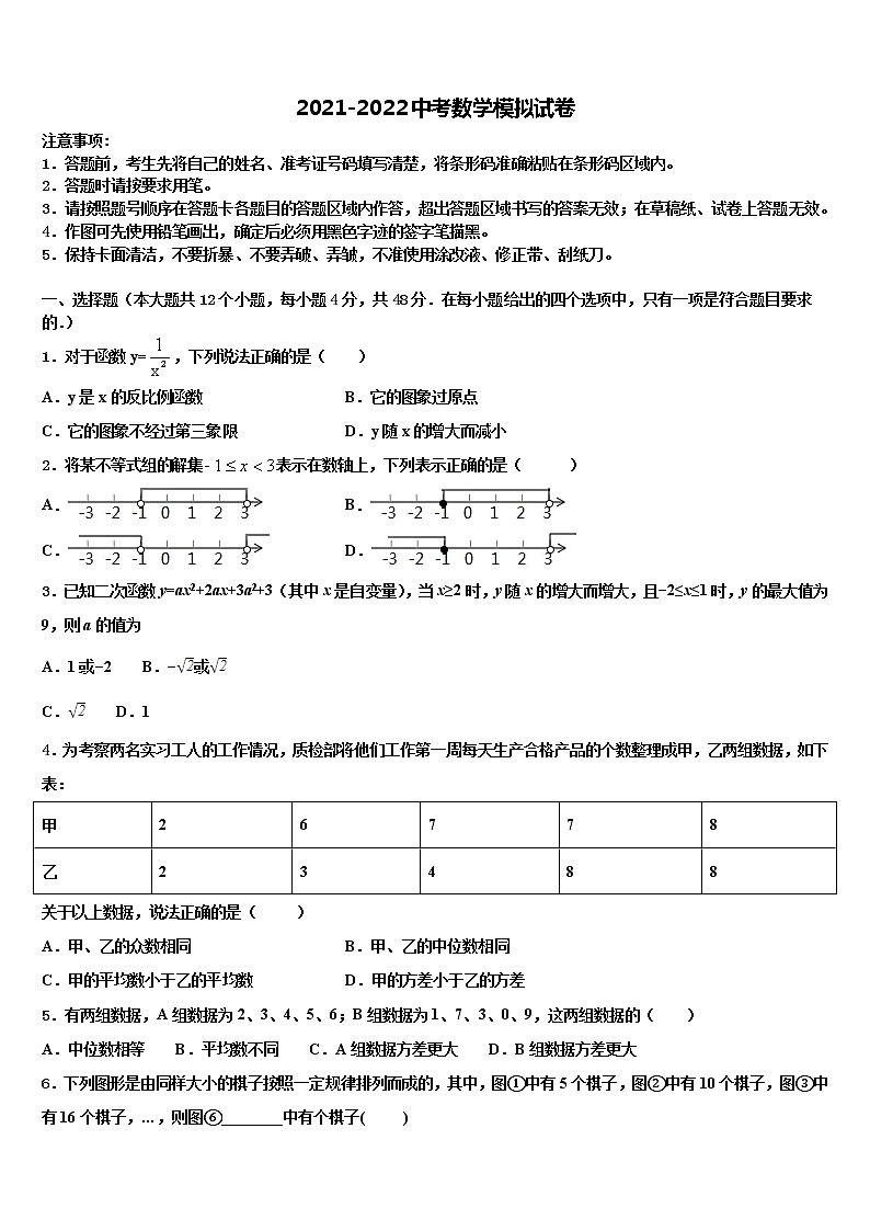 河南省信阳市二中重点名校2021-2022学年中考数学模拟预测试卷含解析第1页