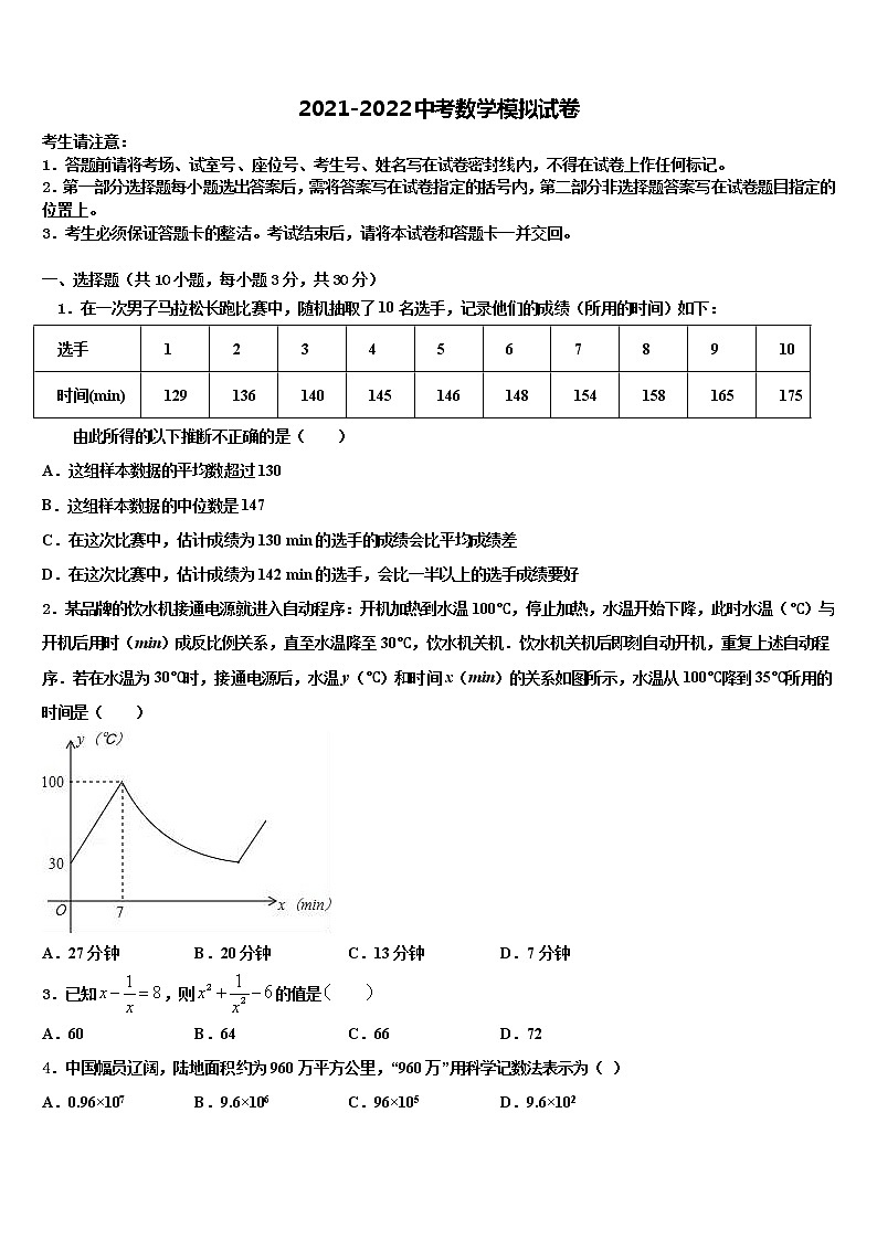 湖北省孝感市汉川市2021-2022学年中考数学对点突破模拟试卷含解析第1页
