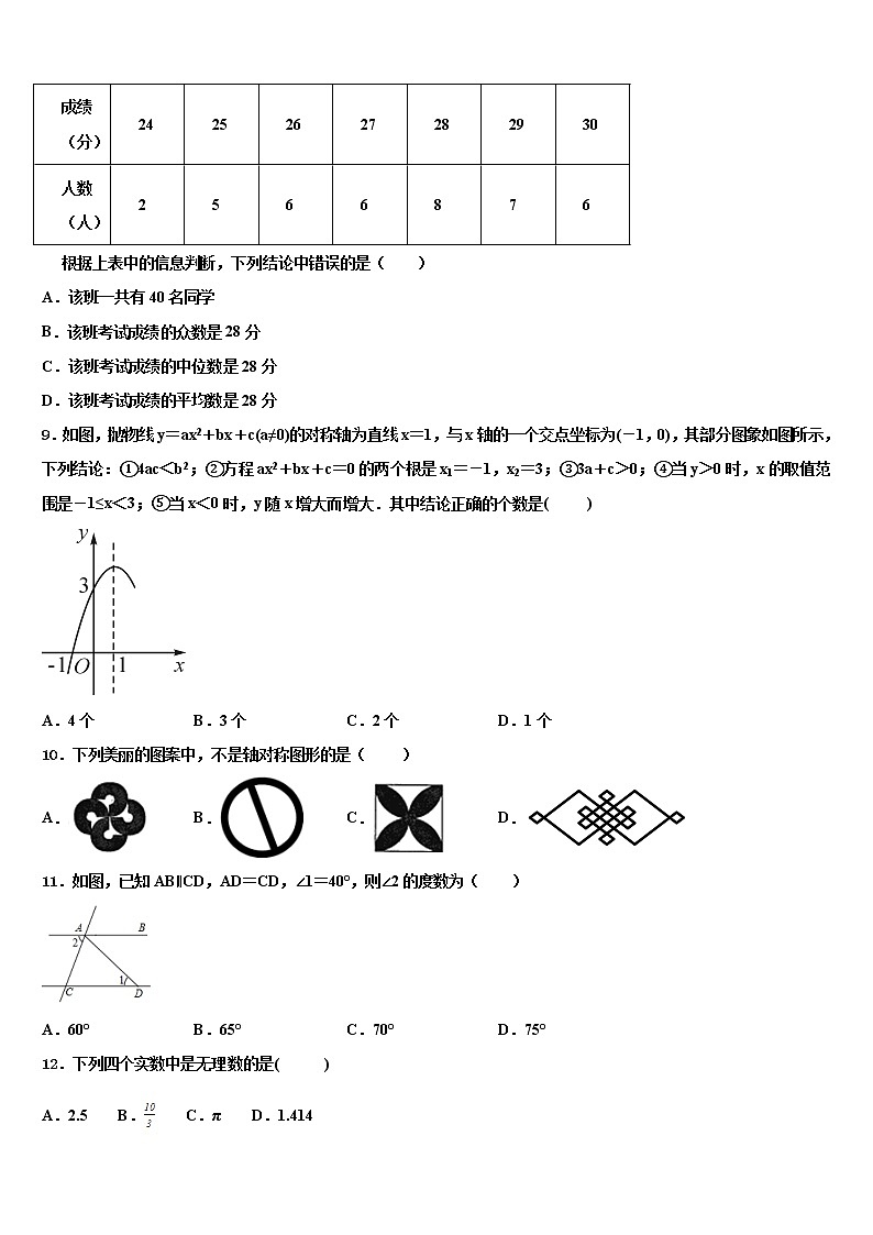 湖北宣恩椒园达标名校2021-2022学年中考数学最后冲刺模拟试卷含解析03