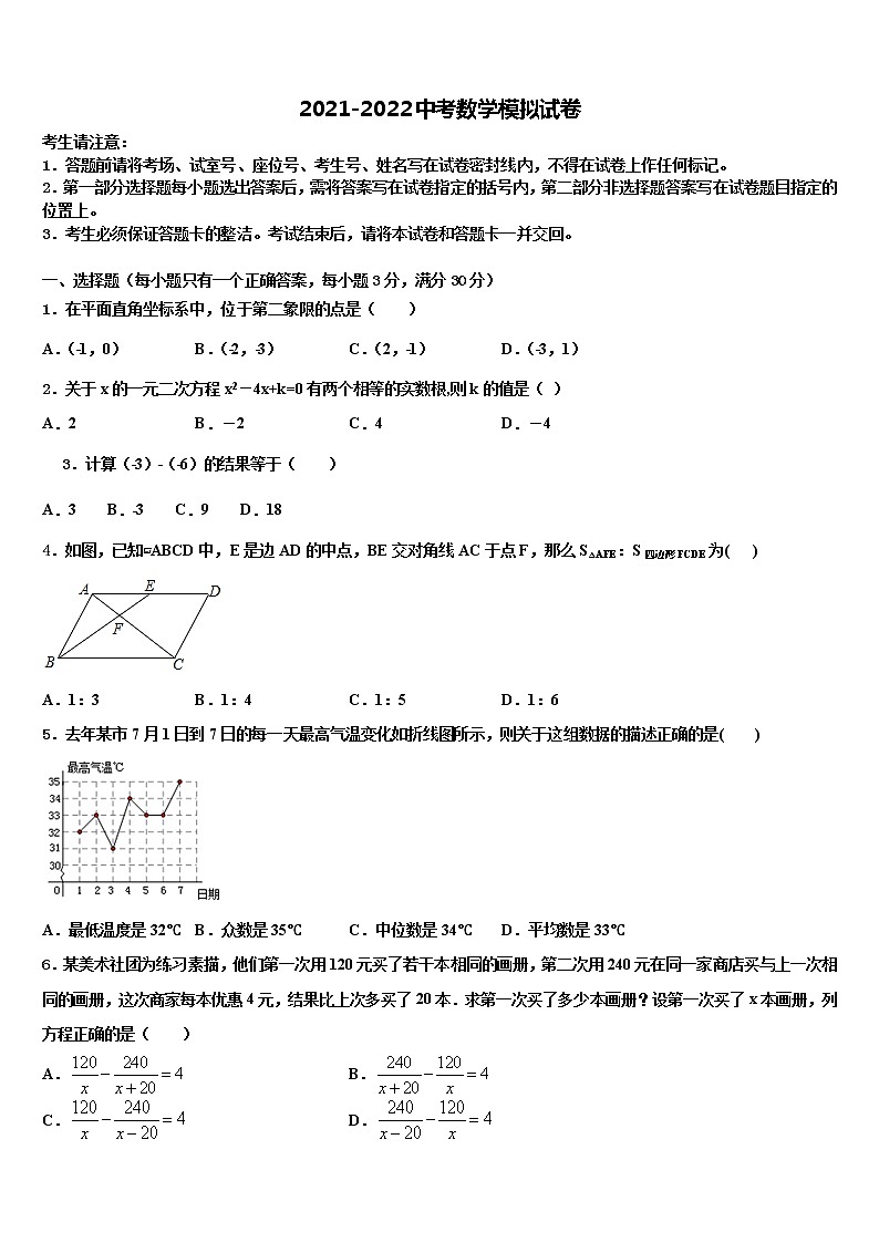 湖北省黄冈市季黄梅县重点达标名校2021-2022学年中考猜题数学试卷含解析01