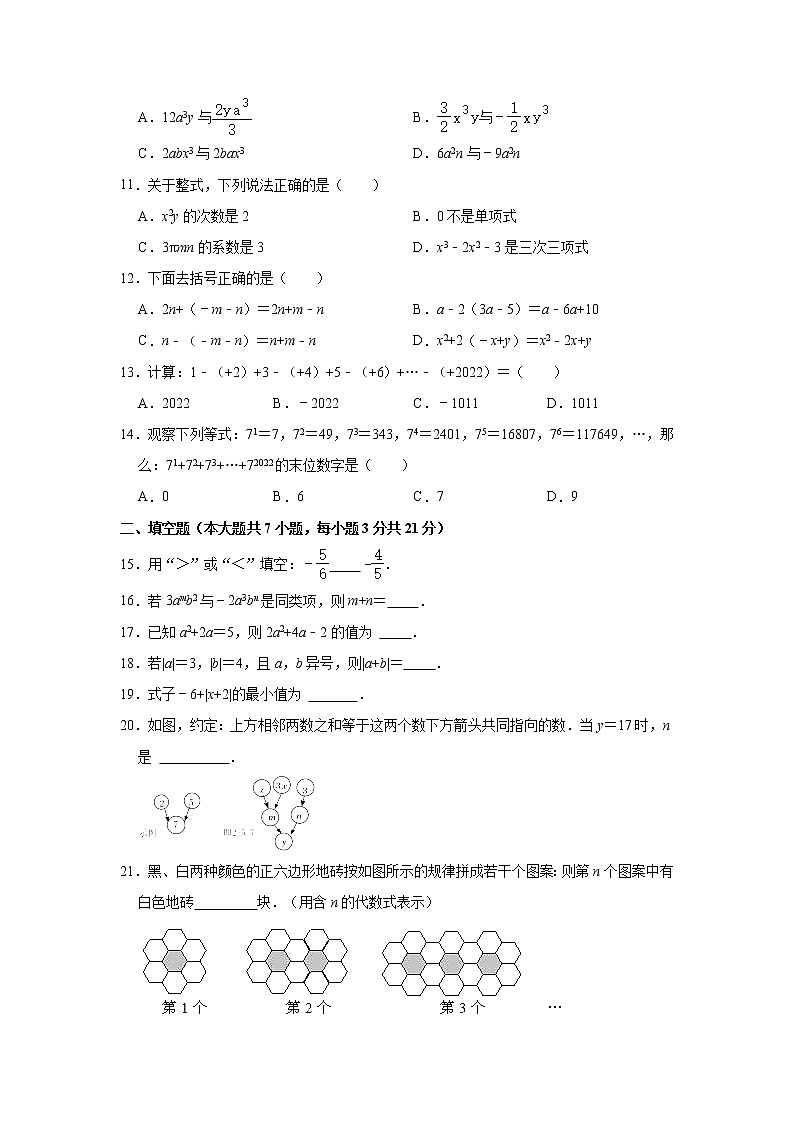 山东省临沂市费县2021-2022学年七年级上学期期中数学试卷(含答案)02