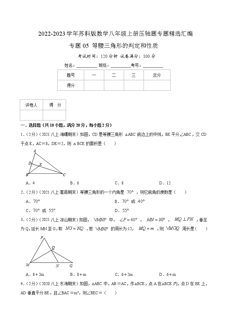 专题05 等腰三角形的判定和性质(原卷版)第1页