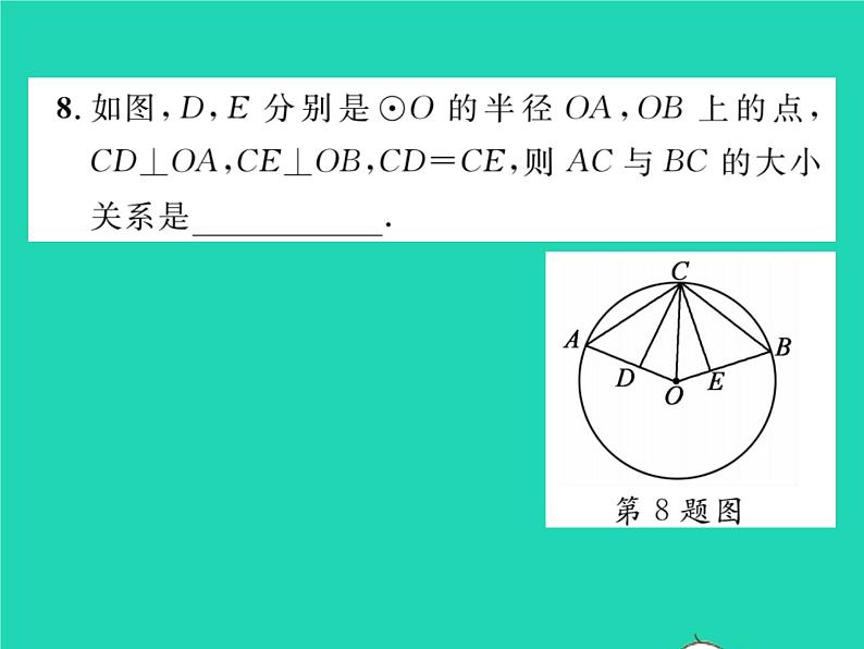 2022九年级数学下册第24章圆24.2圆的基本性质第3课时圆心角弧弦弦心距间关系习题课件新版沪科版第8页
