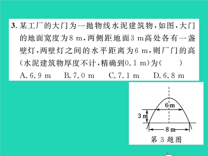 2022九年级数学下册第1章二次函数1.5二次函数的应用第1课时利用二次函数解决实物抛物线问题习题课件新版湘教版第4页