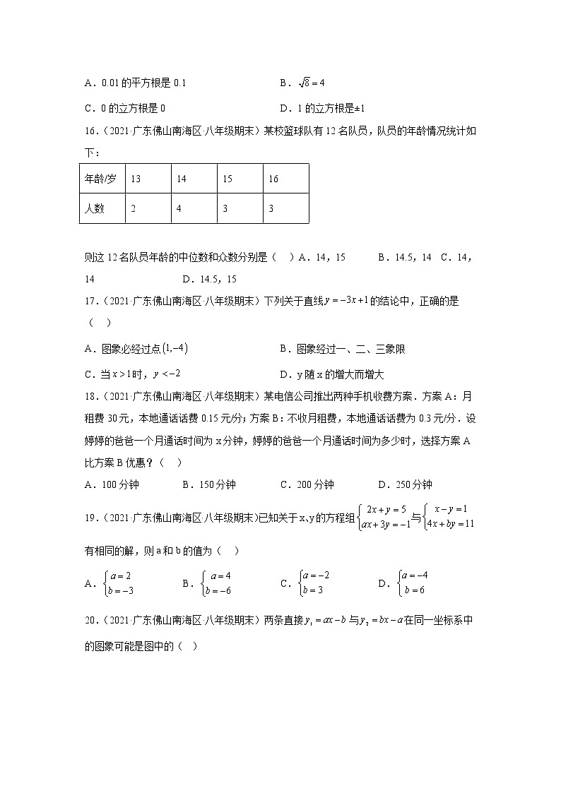 广东省佛山市南海区（2020-2022）八年级数学上学期期末试题汇编 1选择题03