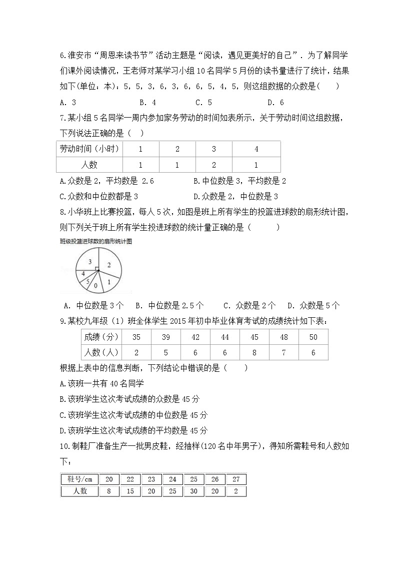 2022-2023年青岛版数学八年级上册4.3《众数》课时练习(含答案)第2页