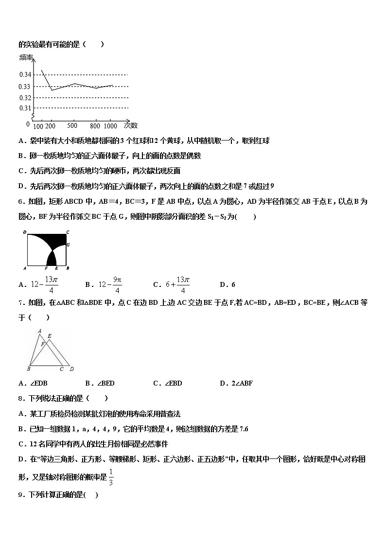 山东省青岛市胶州实验2021-2022学年中考适应性考试数学试题含解析第2页