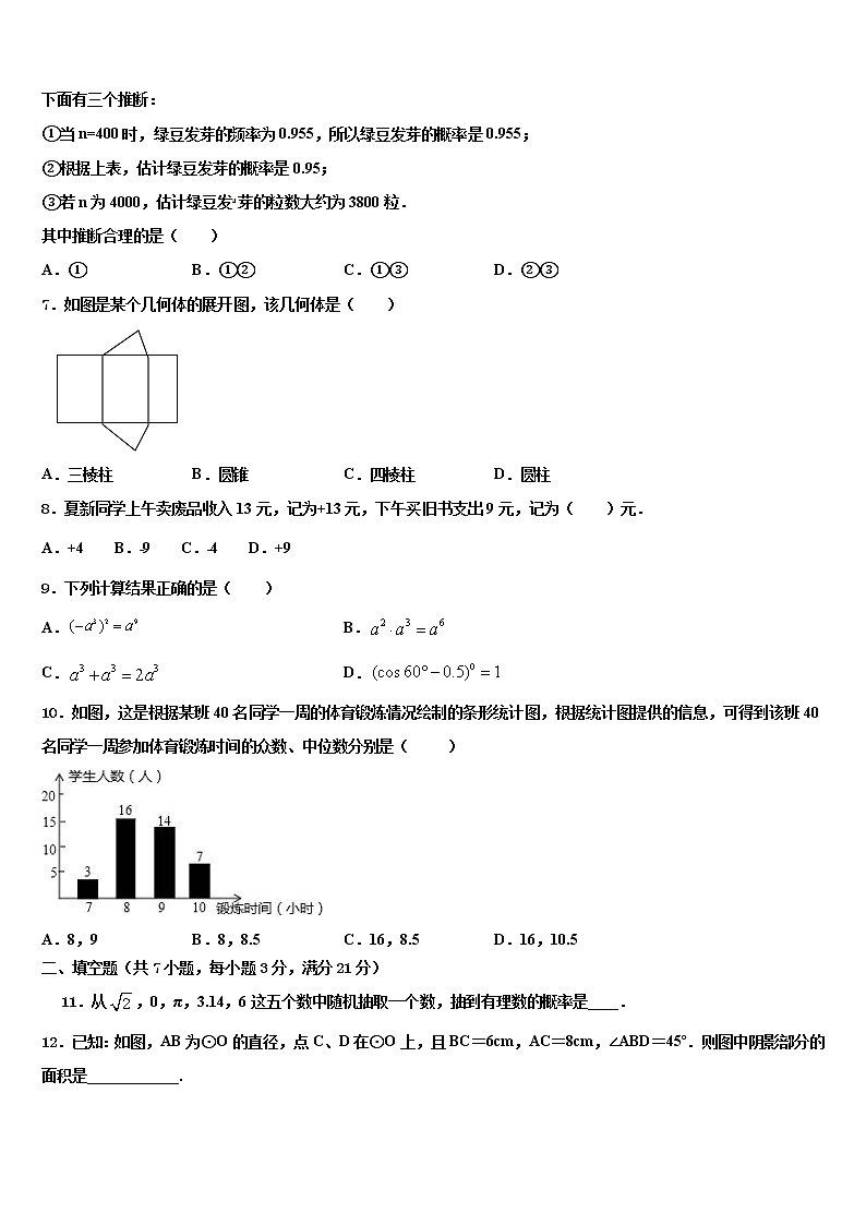山东省菏泽市成武县2022年中考数学仿真试卷含解析第2页