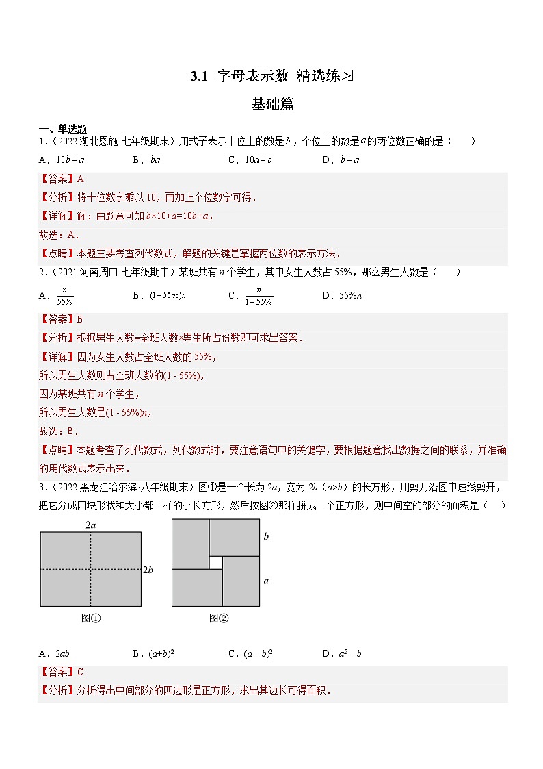 3.1 字母表示数(分层练习)(解析版)第1页
