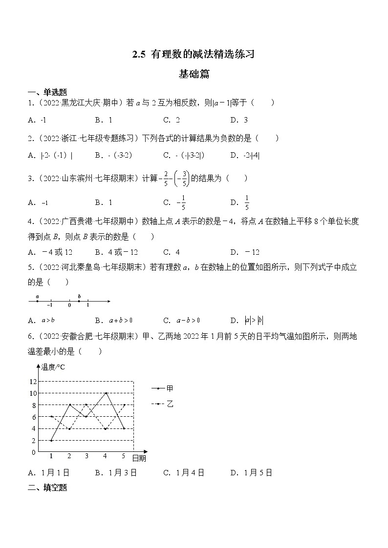 2.5 有理数的减法(分层练习)(原卷版)第1页