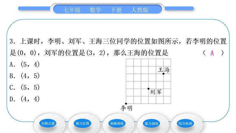 人教版七年级数学下第七章平面直角坐标系7.1.1　有序数对习题课件08