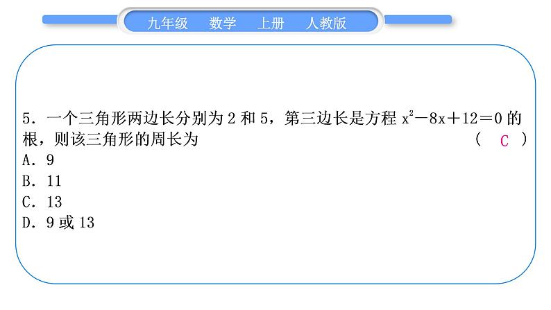 人教版九年级数学上第二十一章一元二次方程章末复习与提升习题课件第5页