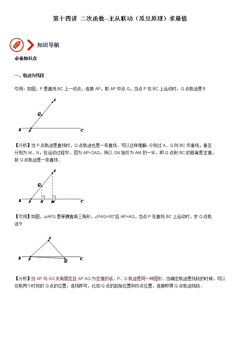 中考数学压轴题满分突破之二次函数篇 专题14 二次函数-主从联动(瓜豆原理)求最小值-(全国通用)第1页