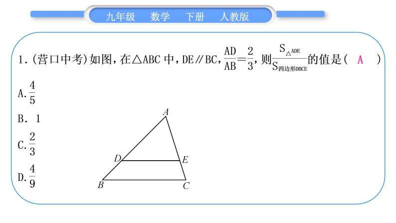 人教版九年级数学下第二十七章相似27.2相似三角形知能素养小专题(七)　相似三角形的基本模型习题课件03