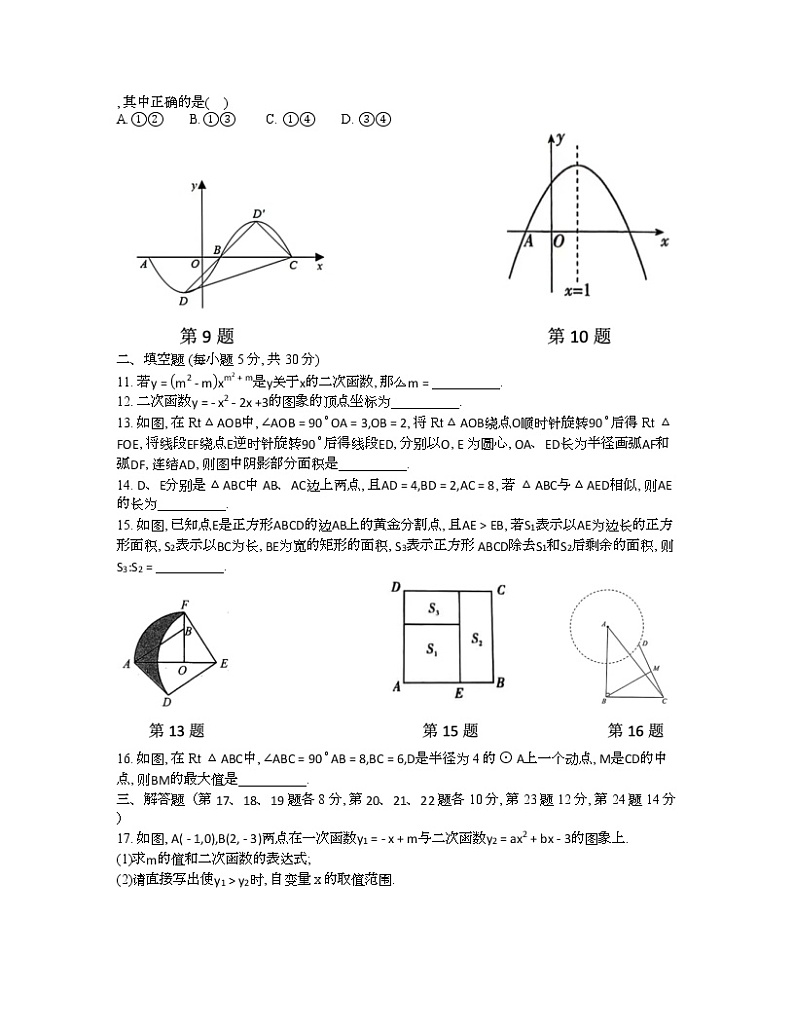 浙江省宁波市鄞州实验中学2022-2023学年上学期九年级第一次月考数学试题(含答案)第2页