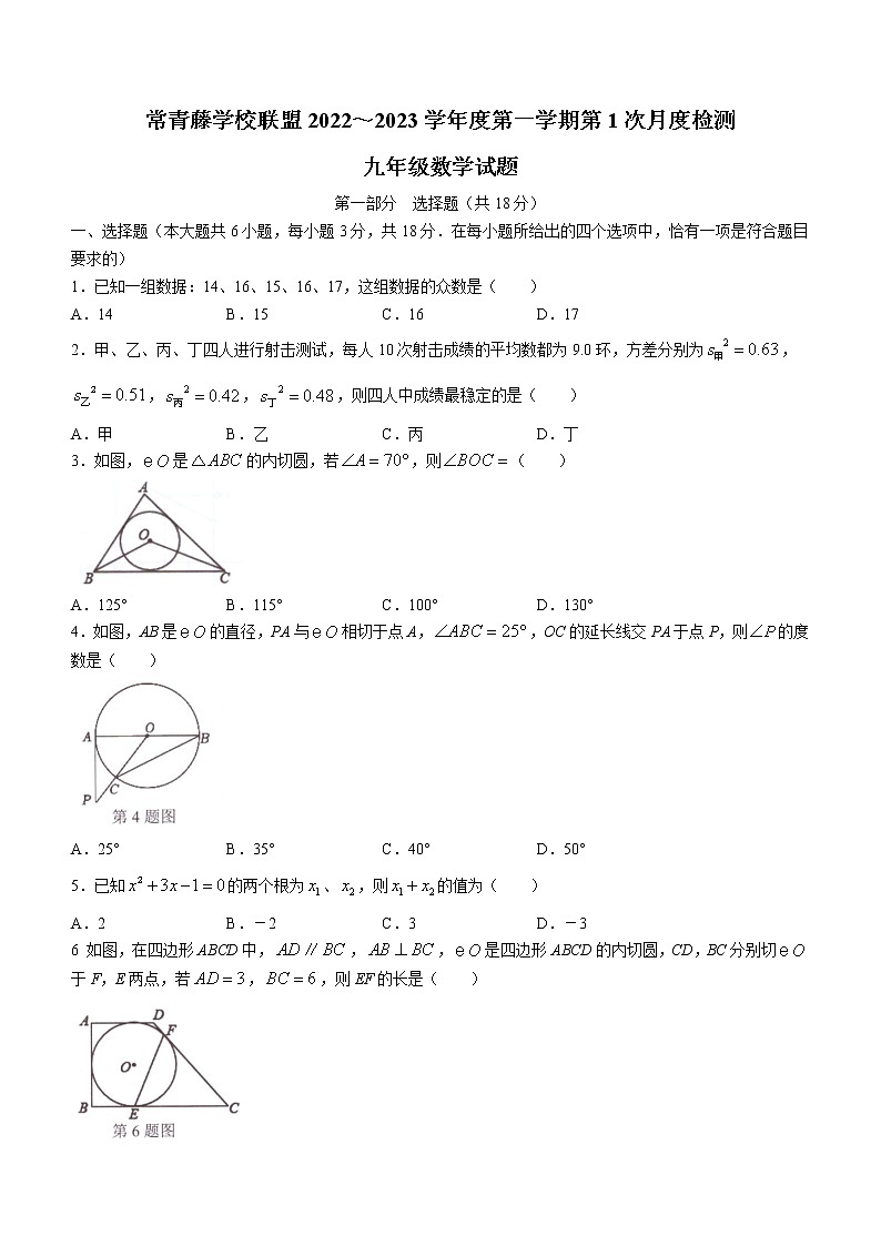 江苏省泰州市兴化市常青藤学校联盟2022-2023学年九年级上学期第一次月度抽测数学试题(含答案)第1页