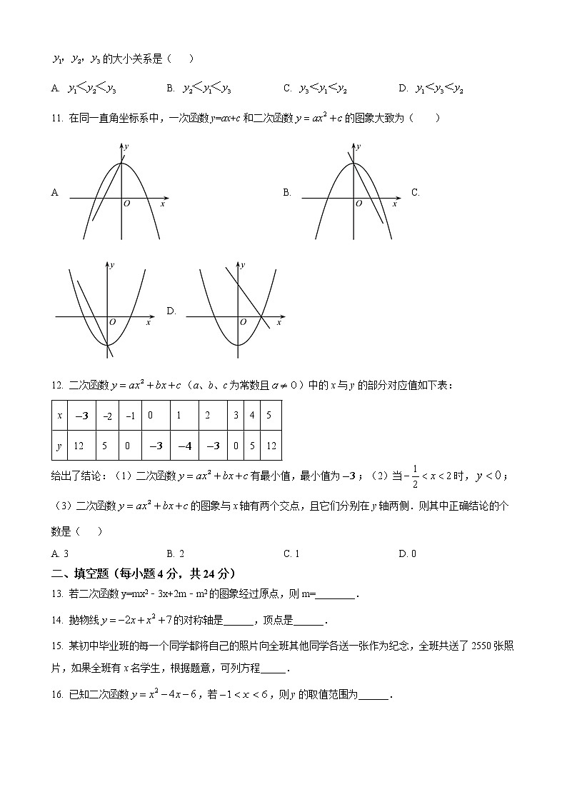 山东省滨州邹平市梁邹实验初级中学2022-2023学年九年级上学期第一次月考数学试题(含答案)第2页
