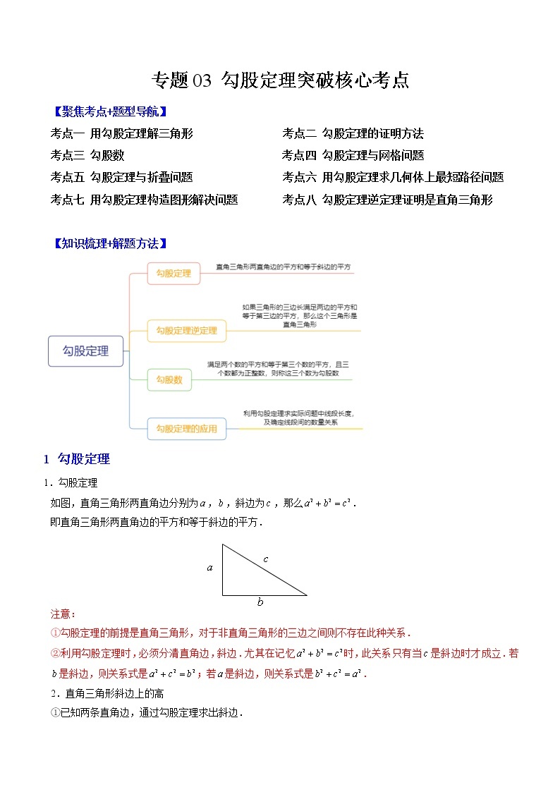 专题03 勾股定理突破核心考点【知识梳理+解题方法+专题过关】-2022-2023学年八年级数学上学期期中期末考点大串讲（苏科版）01