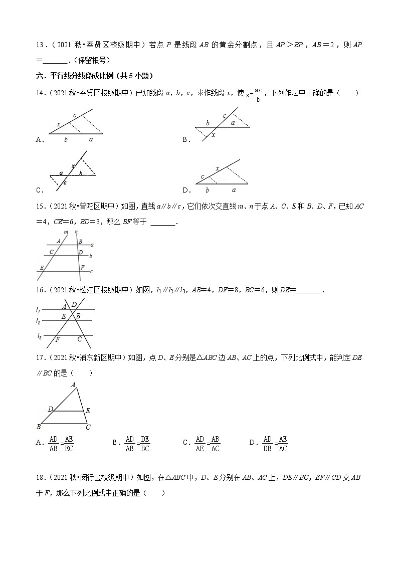 上海九年级上学期期中【常考60题考点专练】-2022-2023学年九年级数学上学期期中期末考点大串讲(沪教版)03
