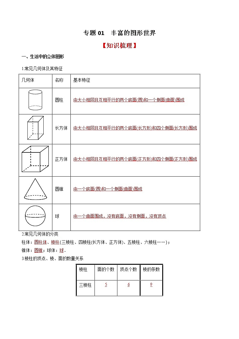 专题01 丰富的图形世界(知识梳理+专题过关)-2022-2023学年七年级数学上学期期中期末考点大串讲(北师大版)01