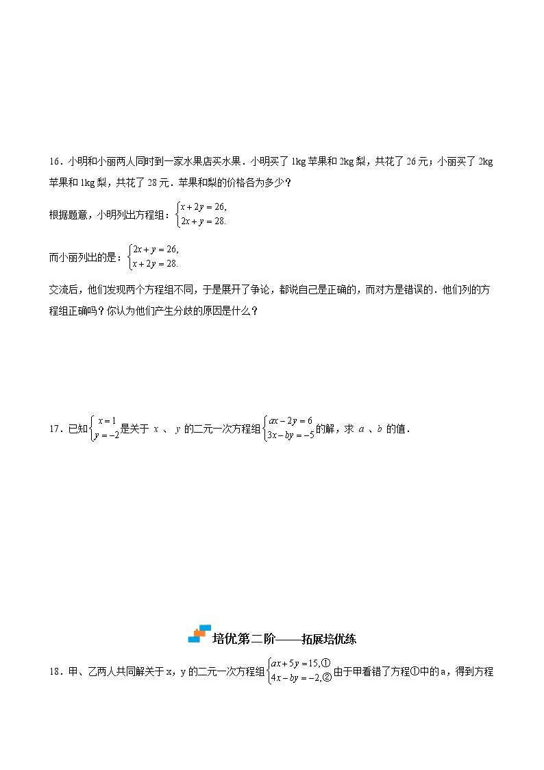 【培优分级练】北师大版数学八年级上册 5.1《认识二元一次方程组》培优三阶练（含解析）03