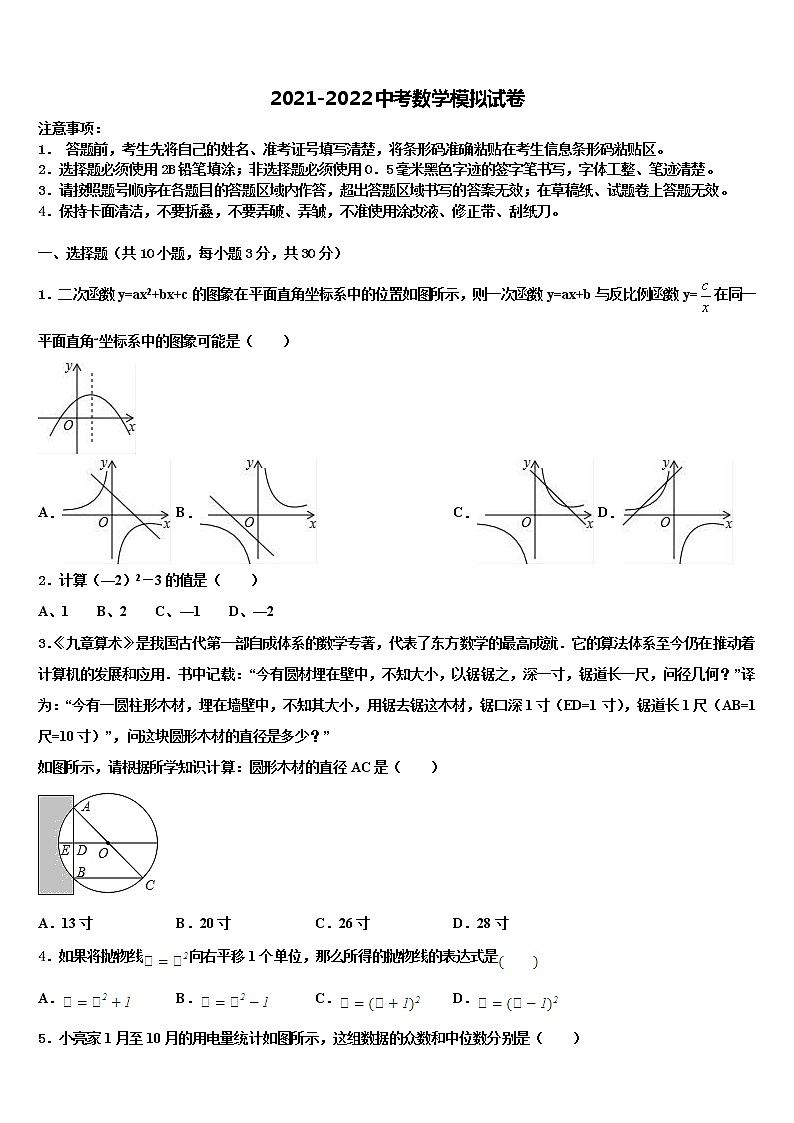 四川省眉山市百坡初级中学2022年中考数学最后一模试卷含解析第1页