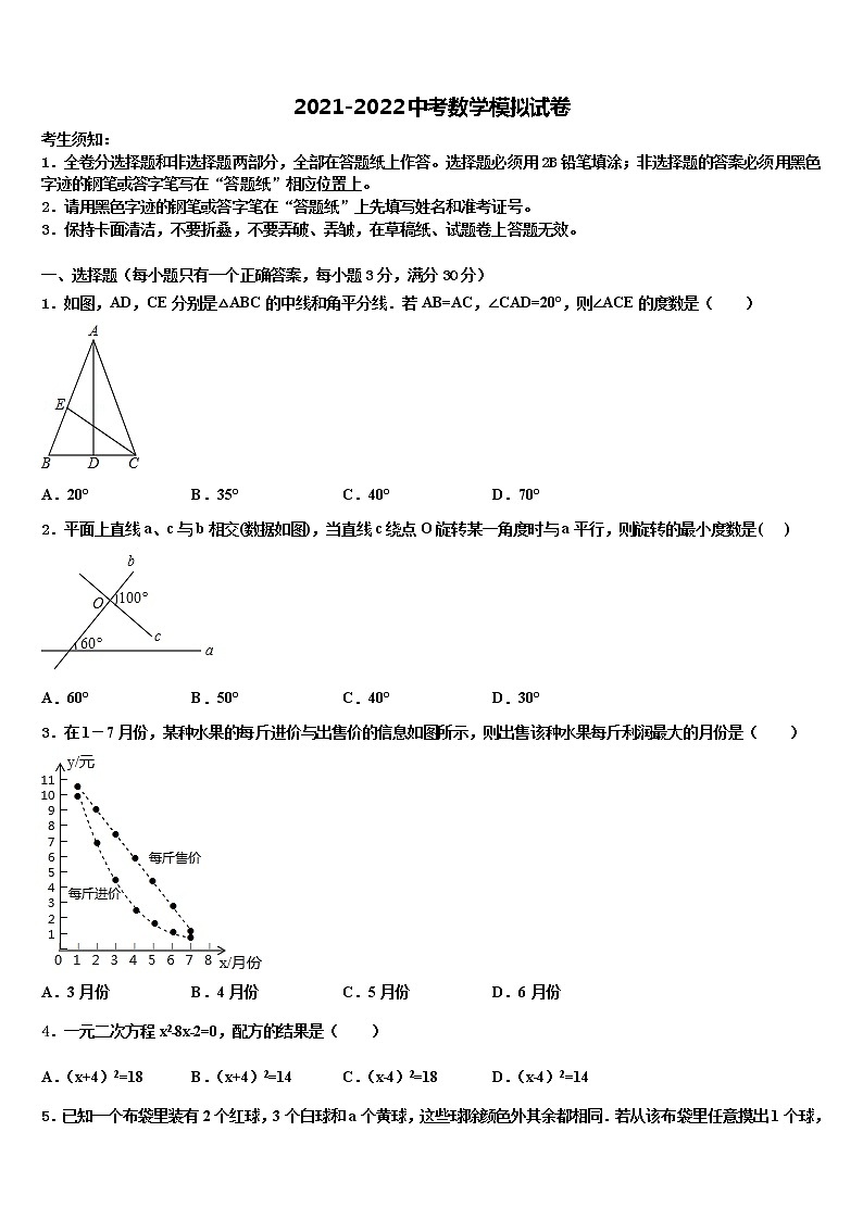 四川省绵阳第五中学2022年中考数学对点突破模拟试卷含解析第1页