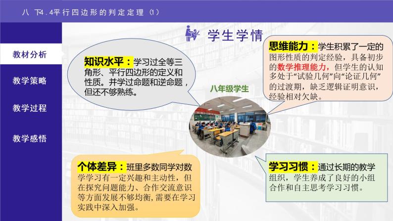 浙教版八年级下册 4.4平行四边形的判定定理（1）说课课件06