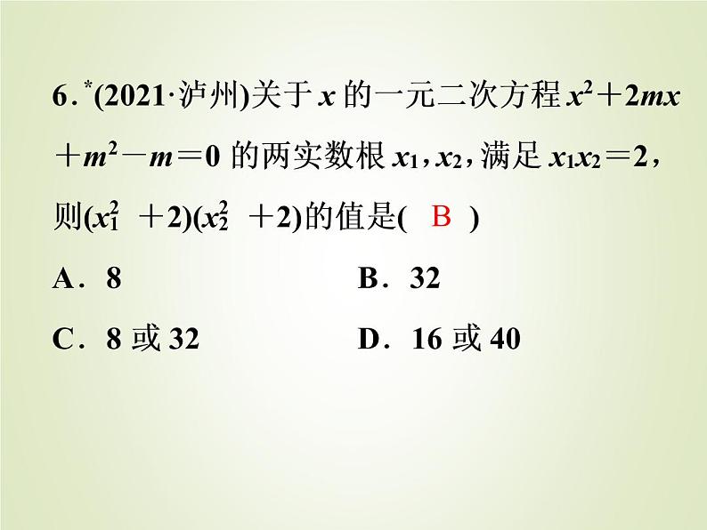 中考数学复习第6讲一元二次方程及其应用精练课件第6页