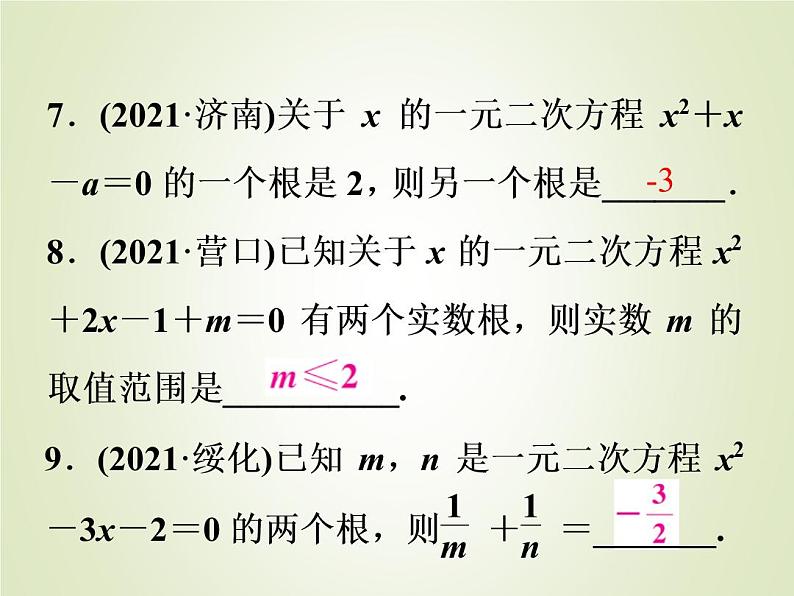 中考数学复习第6讲一元二次方程及其应用精练课件第7页