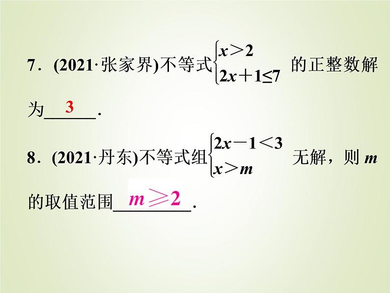 中考数学复习第8讲一次不等式(组)的解法及应用精练课件第8页