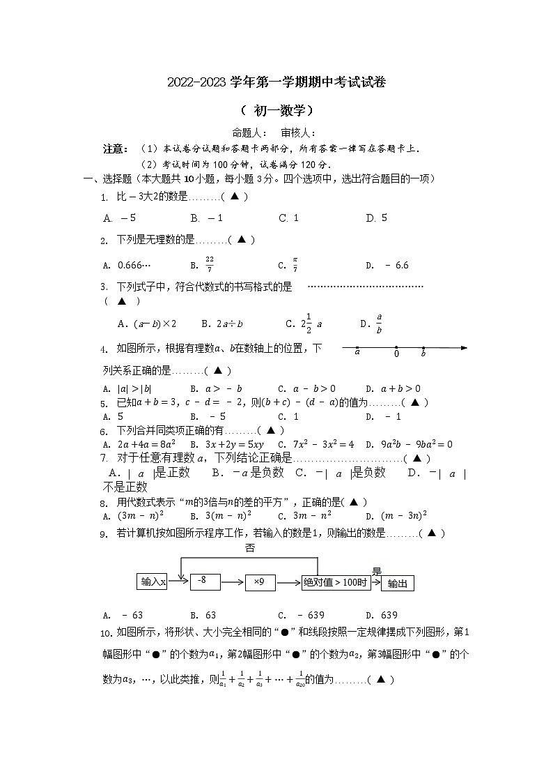 江苏省无锡市江阴市长泾片2022-2023学年七年级上学期期期中考试数学试卷(含答案)01