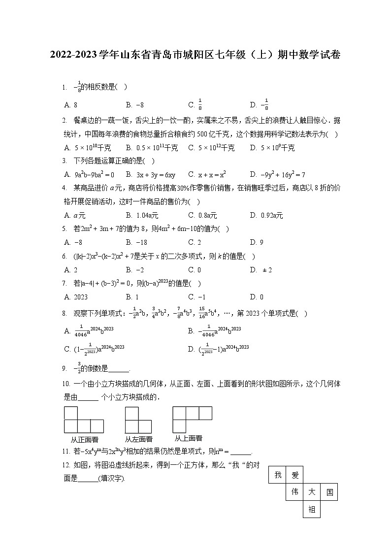 2022-2023学年山东省青岛市城阳区七年级(上)期中数学试卷(含答案解析)第1页
