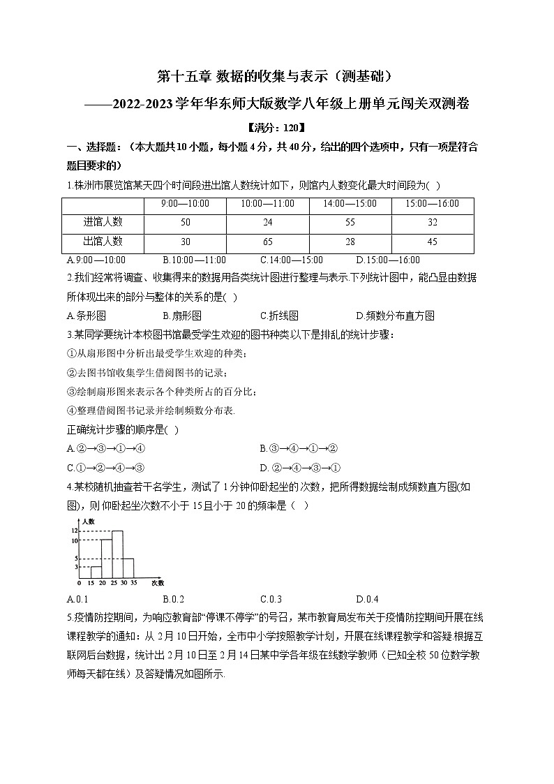 第15章 数据的收集与表示(测基础)2022-2023学年华东师大版数学八年级上册单元闯关双测卷(含答案)第1页