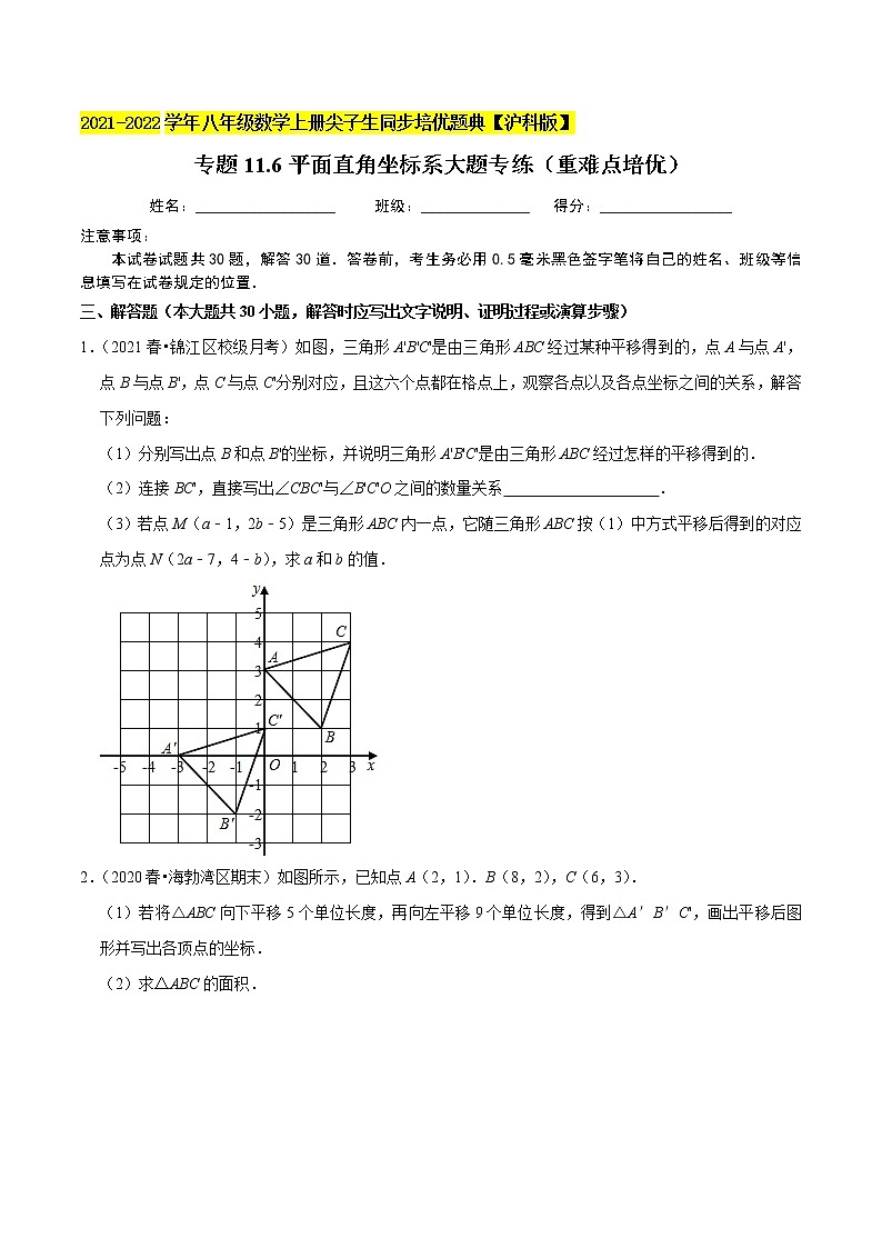 专题11.6平面直角坐标系大题专练(重难点培优)(原卷+解析)01