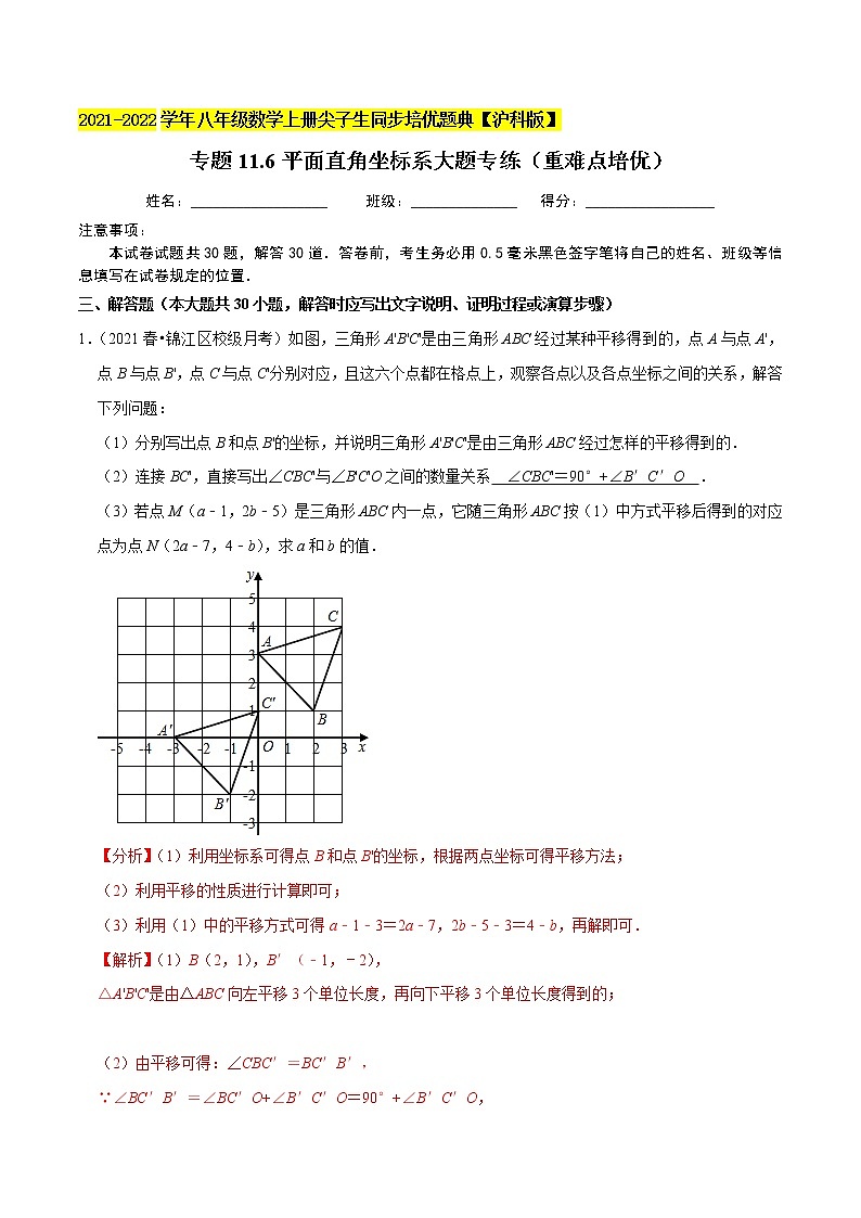 专题11.6平面直角坐标系大题专练(重难点培优)(原卷+解析)01